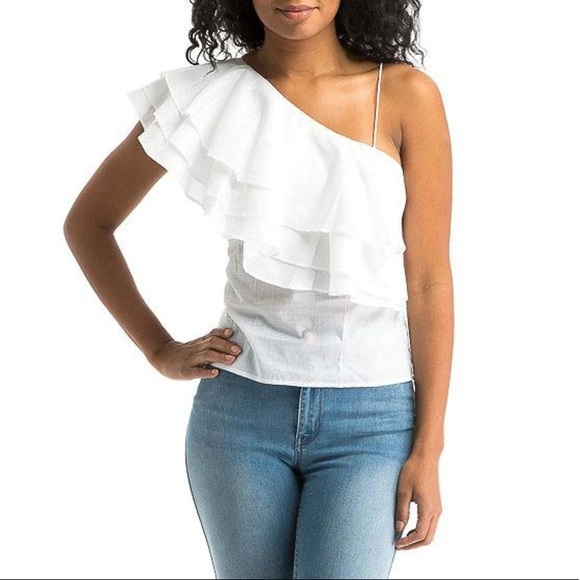 Designers Remix White Ruffled One Shoulder Top - Picture 9 of 16